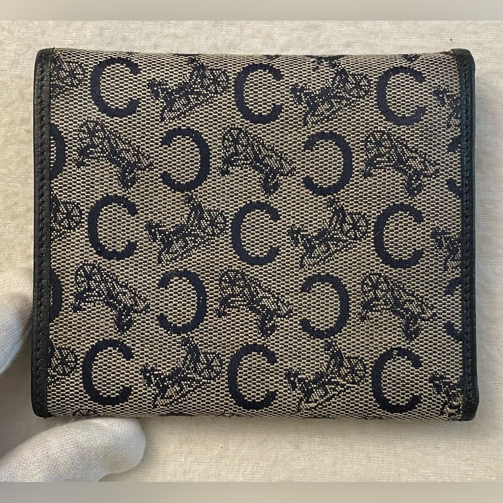 Celine Authentic Beige and Navy Blue Fabric Wallet with Golden Plaque - Picture 3 of 14